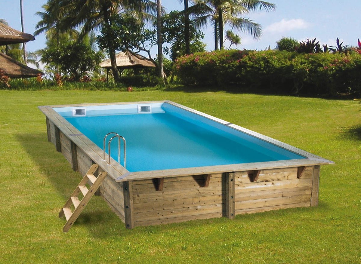 Piscine Hors Sol Coco Bain Aruba 250 Cm - 2700 Litres, Design Imitation Bois, Facile à Ranger