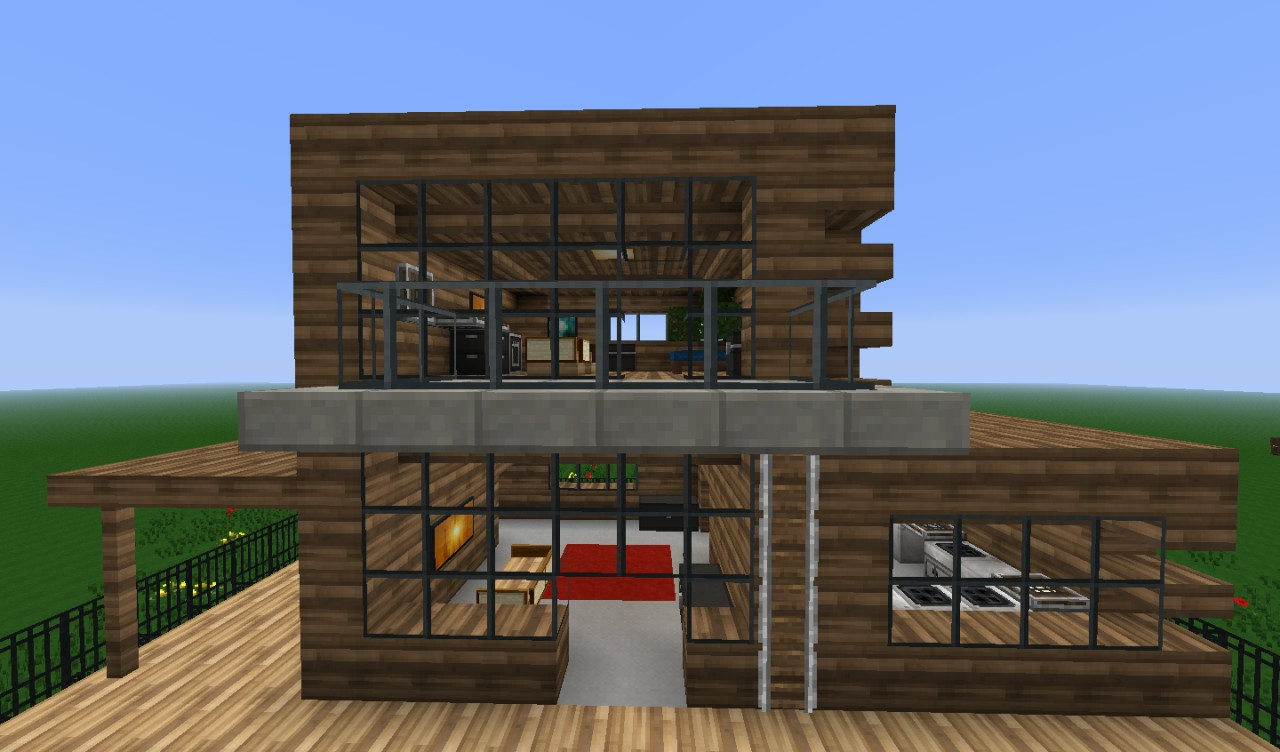 Maison en bois moderne à deux étages dans Minecraft
